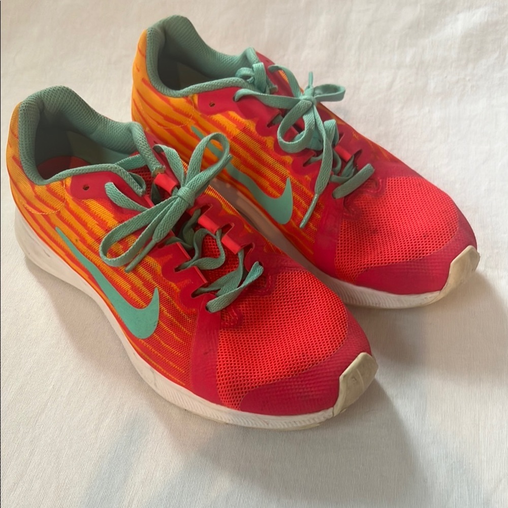 Nike Downshifter 8 Red and Orange Sneakers with Teal Laces